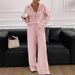 Relaxed Linen Blend Lounge Set, Oversized Long Sleeve Shirt And Wide Leg Pants Two-Piece Outfit For Comfortable Casual Wear_ecoleips.com