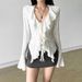 Wind Autumn New Women's Clothing Dreamy White Yarn Elegant Lace Up Bow Ruffle Top_ecoleips.com