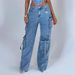 Women's Clothing Trousers straight leg multi-pocket denim overalls woman loose casual pants woman_ecoleips.com