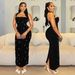 Fashion Women's Clothing Neck Hot Diamond Bubble Bead Slim Hip Dress_ecoleips.com