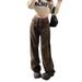 American-style Leopard Print Wide-leg Jeans For Petite Women, Spring/summer Design, Retro High-waisted, Slimming, Loose_ecoleips.com
