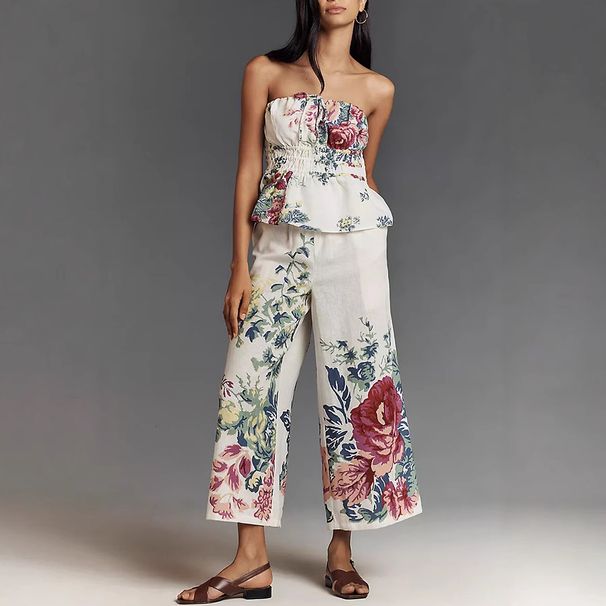 Women's Clothing Spring And Summer New Foreign Trade Positioning Printed Nine Point Pants Suit INS Leisure Vacation Women's Wear Two Piece Suit_ecoleips.com