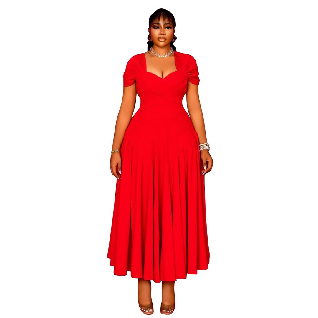 Women's Clothing Plus Size Long Tube Top Collar Waist Large Size Dress_ecoleips.com