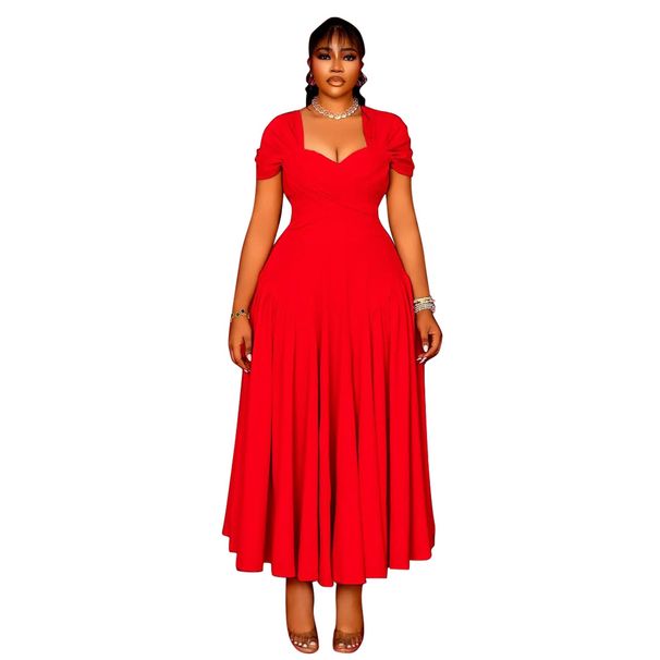 Women's Clothing Plus Size Long Tube Top Collar Waist Large Size Dress_ecoleips.com