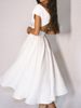 Women's Clothing Spring And Summer Pure White Short Sleeved V Neck Tube Top Swing Dress_ecoleips.com