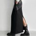 Talenza Vintage Patchwork Skirt Long Women's Black High Waist Slit PU Leather Skirt Spring High Street Elegant Female Long Skirt_ecoleips.com