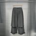 Striped Wide Leg Pants With Layered Waist Design - Elastic High Waist Trousers With Ruffle Detail Functional Side Pockets_ecoleips.com