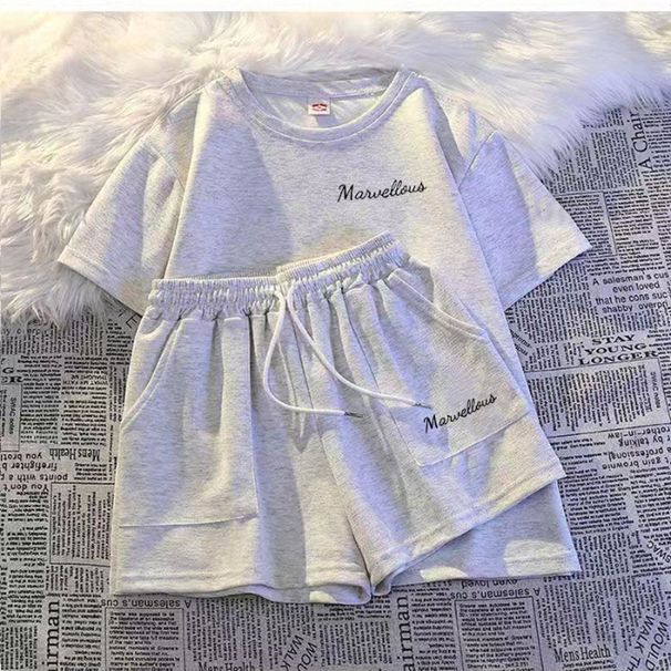Women’s Clothing Casual Running Sportswear Suit For Women In Summer Style Loose White Short Sleeved Shorts Student Two Piece Suit Trendy_ecoleips.com