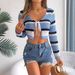 2026 Summer Hollowed-Out Contrast Color Striped Lace-Up Long-Sleeve Cropped Knit Cardigan Sunscreen Shirt Cross-Border_ecoleips.com