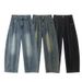 Vintage Blue Denim Jeans For Men - Classic Straight Leg Comfort Fit High Street Fashion Jeans With Button Fly_ecoleips.com