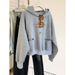 Unique Chic Gray Letter Print Hooded Lazy Wind Sweater Women's 2026 Autumn New Fashion Top_ecoleips.com