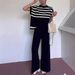 Women's High-End Striped Knitted Pant Set Casual Slim Fit Vest Top And Wide Leg Pants Spring/Autumn Fashion_ecoleips.com