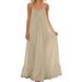 Women's Clothing Solid Color Slip Maxi Dress, Crinkle Textured Sleeveless Long Dress For Casual Streetwear_ecoleips.com