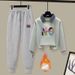 Women's Layered Sweatshirt & Korean-Style Jogger Pants Set - Embroidered Casual Outfit With Relaxed Fit_ecoleips.com