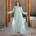 Premium Two-Piece Mint Green Abaya – Sheer Outer Layer With Rhinestone Embellishments, Perfect For Special Occasions_ecoleips.com