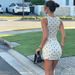 Summer Slim Fit Women's Dress Round Neck Polka Dot Print Bodycon Pleated Ribbon Detail New_ecoleips.com