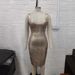 Women's Clothing Sexy Low Cut Hip Wrapped Waist Sleeveless Gold Stamped Bandage Dress Fashionable Hot Party Outfit_ecoleips.com