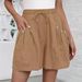 Summer Women's Cotton Linen Shorts European American Style Elastic Waistband Drawstring Pockets_ecoleips.com