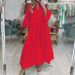 Women's Clothing Summer And Autumn French V Neck Trumpet Sleeve Lace Hollow Solid Color Sexy Long Dress For Women_ecoleips.com