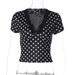 Women's Sexy V-Neck T-Shirt, Polka Dot Print & Contrast Trim, Bodycon Fit Cropped Tee For Summer, Streetwear Style Top_ecoleips.com