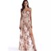 Women's Clothing Sexy V-Neck Sheer Slit Long Dress With Glitter Sequins, Elegant High Waist A-Line Maxi Dress For Women, Party Clubwear (Black/Gold)_ecoleips.com