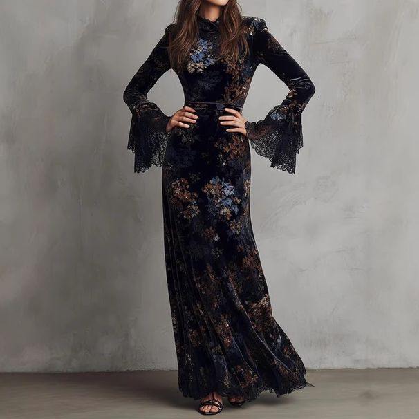Women's Retro Slim Evening Dress High End Velvet Embroidered Cheongsam Chinese Style Mid Sleeves New_ecoleips.com