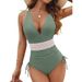 Women's Deep V-Neck Halter One-Piece Swimsuit – Sexy Monokini With Built-in Bra (S-XL, Solid Colors For Beach & Pool)_ecoleips.com