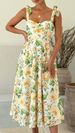 Women's Clothing Women's Dress Suspenders Light Yellow Floral Comfortable Fashion Casual Long Skirt_ecoleips.com