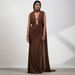 French Style Deep V Neck Pleated Slit Maxi Dress Slimming High End Evening Dinner Party Gown Long Dress_ecoleips.com