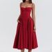Women Sexy Spaghetti Strap All‑Over Print Slim Fit Elegant Midi Dress Casual Party Evening Outfit_ecoleips.com