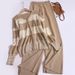 Women's Clothing Early Spring Stylish Age Reducing Striped V Neck Knitted Cardigan + Color High Waist Wide Leg Pants Fashionable Two Piece Suit_ecoleips.com