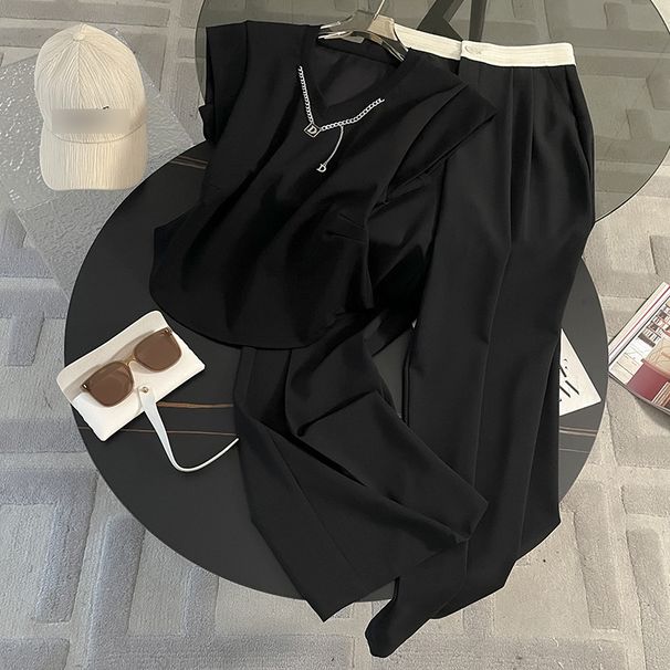 Women's Clothing Petite Outfit Casual Fashion Suit Female Summer New Short Sleeved Top Wide Leg Pants Two Piece Suit_ecoleips.com