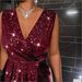 Plus Size V-Neck Bodycon Dress – Stretchy Knit Midi Dress For Women (Breathable Polyester, Burgundy, Sleeveless, High Waist)_ecoleips.com