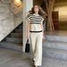 Women's Striped Knit Top And Wide Leg Pants Set Simple High-End Fashionable Clothing_ecoleips.com