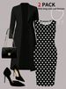 Plus Size Women's Elegant Two Piece Set - Solid Color Blazer & Color Block Dress Polka Dot Detailing England Style Fashion_ecoleips.com