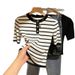 French-Inspired Striped Knit Top – Slim Fit Short Sleeve Shirt For Women, Chic & Youthful Casual Wear_ecoleips.com