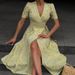 Women's V-Neck Floral Wrap Dress – Summer Boho Midi Dress With Side Slit & Waist Tie (Yellow) Versatile Length_ecoleips.com
