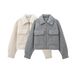 Women's Basic Long-Sleeve Cropped Jacket – Stand Collar, Zip-Up Casual Outerwear (Xs-L, Heather Grey)_ecoleips.com