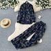 Elegant Leaf Embroidery Cardigan & Wide-Leg Pants Two-Piece Set For Women | Autumn Office Wear Slimming Versatile Outfit_ecoleips.com