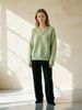 Light Green Heather Pit Rib Knit Sweater, Loose V Neck Lightweight Breathable Soft Skin-touch Wool Blend Pullover_ecoleips.com