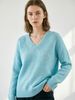 Light Blue Pit Rib Knit Sweater, Loose V Neck Lightweight Breathable Soft Skin-touch Wool Blend Pullover_ecoleips.com
