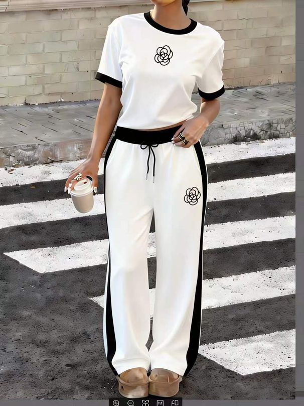Summer New Collection: Stylish, Elegant, Fragrance-infused, Fashionable, Casual, Sporty, Short-sleeved Shirt And Long Pants Set._ecoleips.com