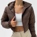 Winter Women's Hooded Short Puffer Jacket, Lightweight Quilted Coat With Polyester Filling, Warm Fleece Lined Zip-Up Outerwear For Casual & Commute_ecoleips.com