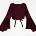 Voya Women's Fashion Design T-shirt With Spring And Summer Bat Sleeves, Short Cut, Exposed Navel, Dark Red Top_ecoleips.com