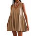 Women's Solid Color V Neck Sleeveless Panel Ruched Bodycon Mini Dress – Casual Summer Gown 2026_ecoleips.com