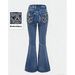 Women's Clothing Women's High-Waisted Flared Jeans With Embroidered Pockets – Stretch Denim Retro Bell Bottoms (S-L, Blue/Black)_ecoleips.com