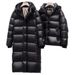 Unisex Black & Gold Knee-Length Down Jacket – Premium Goose Feather, Extreme Cold Protection_ecoleips.com