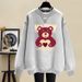 Women's Fleece Lined Crew Neck Sweatshirt Korean Style Thick Pullover Loose Fit Spring Autumn Winter Petite Cartoon Top_ecoleips.com