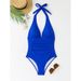 Women’s Sexy One-Piece Swimsuit – Tummy Control & Ruffled V-Neck | Nylon/Spandex Swimwear (Black, Blue, S-XL)_ecoleips.com