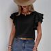 2026 European And American Women's Casual Round Neck Summer Loose Shirt Ruffle Batwing Short Sleeve Top For Women_ecoleips.com